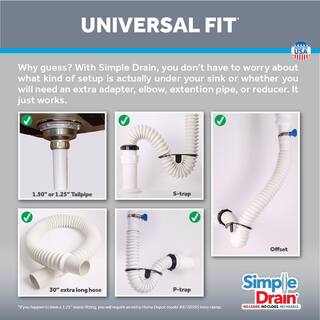 SIMPLE DRAIN 1.25 in. Rubber Threaded P-Trap Bathroom Single Sink Drain Kit 3EA-1V2-TC0