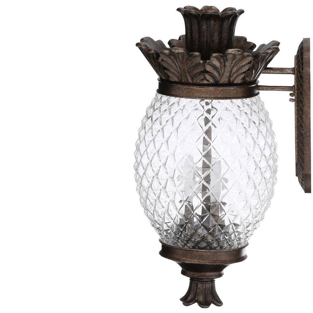 Monteaux Lighting 3-Light Bronze Pineapple Outdoor Coach Wall Light Fixture with Patterned Glass BL0121113-3-M