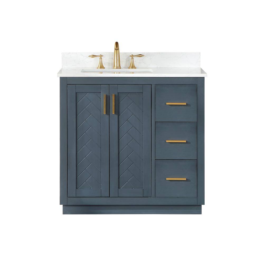 Altair Gazsi 36 in. W x 22 in. D x 34 in. H Bath Vanity in Classic Blue with Grain White Composite Stone Top 543036-CB-GW-NM