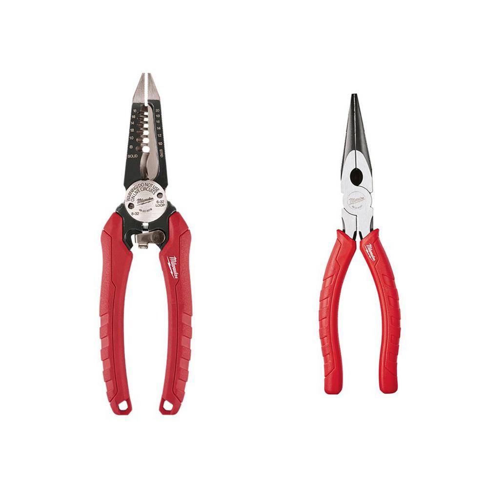 MW Comfort Grip 6-in-1 Pliers with 8 in. Comfort Grip Long Nose Pliers 48-22-3079-48-22-6101