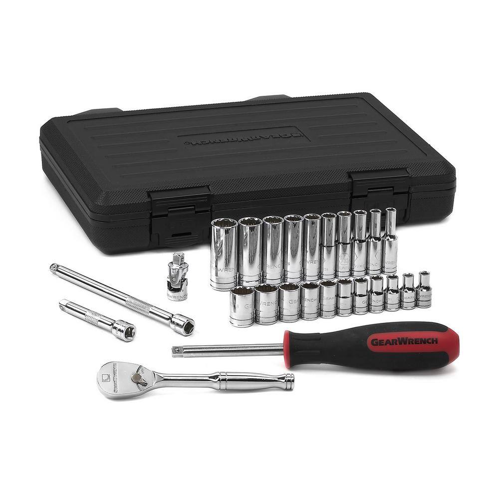 GEARWRENCH 14 in. Drive 12-Point SAE 90-Tooth Ratchet and Socket Mechanics Tool Set (26-Piece) 80313