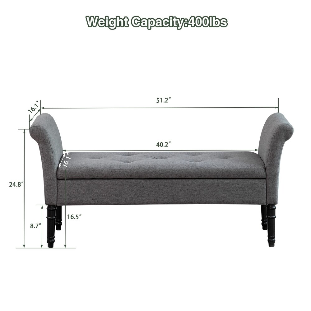 Storage Ottoman Bench with Arms Upholstered Tufted Storage Bench for Bedroom Entryway Bench Footstool with Large Storage