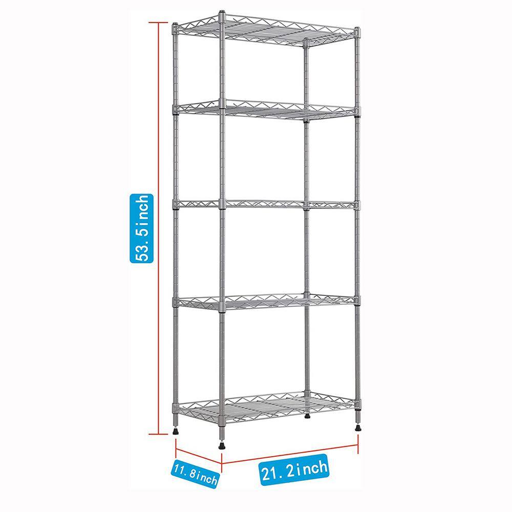 Silver 5-Tier Metal Garage Storage Shelving Unit (21.2 in. W x 53.5 in. H x 11.8 in. D) shelve-590