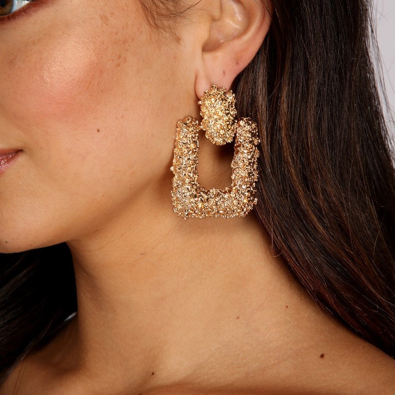 Gold Rush Textured Door Knocker Earrings