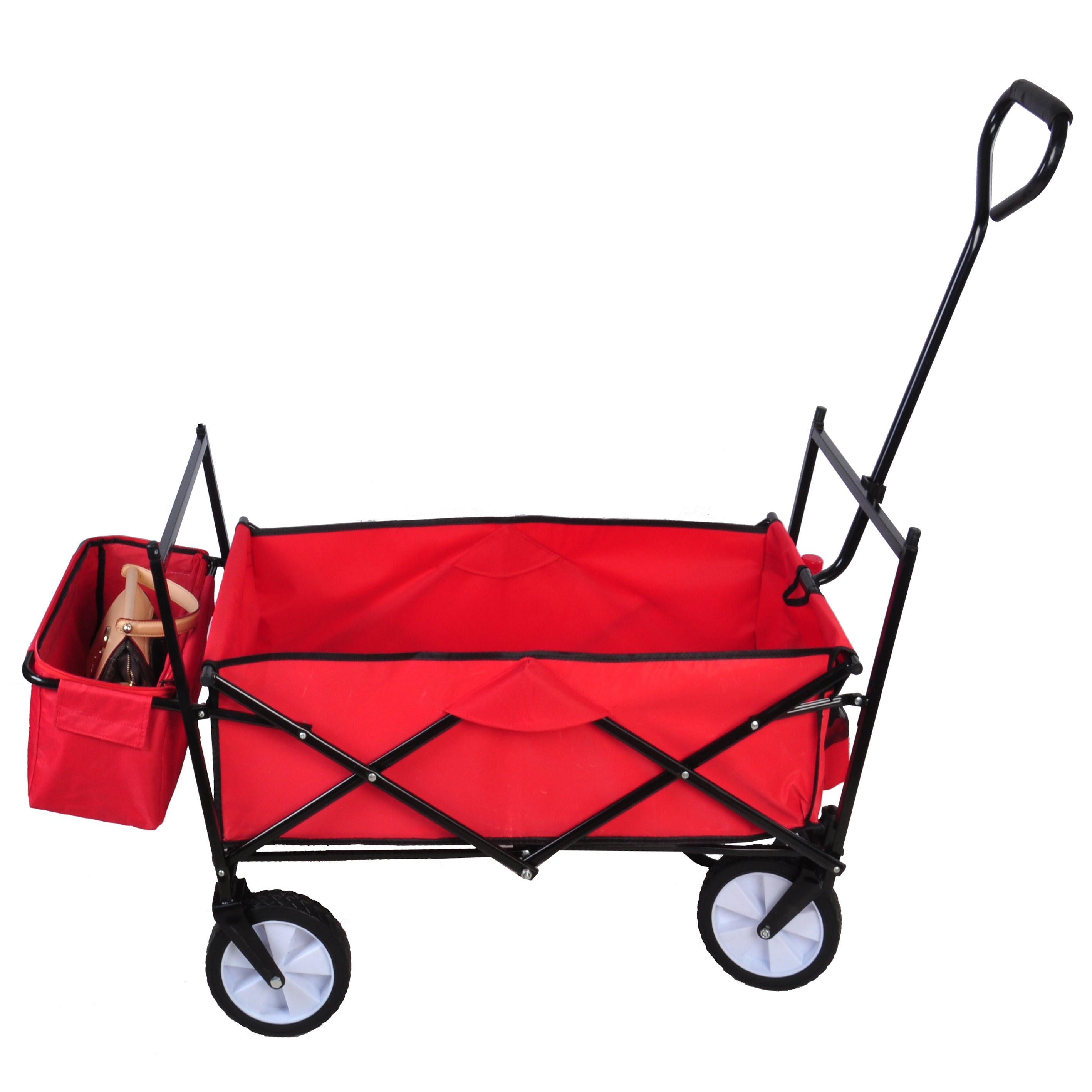 TOPCHANCES Collapsible Wagon Camping Garden Cart with Removable Canopy, Folding Wagon with Adjustable Push Handles for Shopping, Picnic, Beach, Camping, Sports (Red)