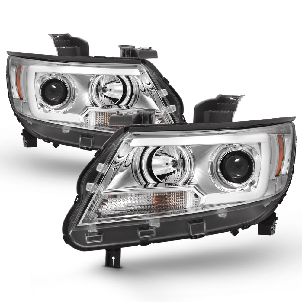 Fits 2015-2021 Chevy Colorado Chrome Full LED DRL Tube Projector Headlights Set