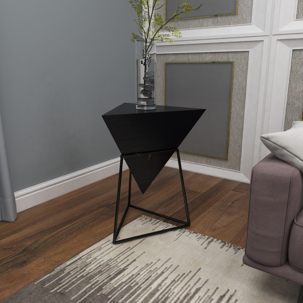 Black Metal and Wood Modern Accent Table 85238   Industrial   Side Tables And End Tables   by Brimfield  ampMay  Houzz