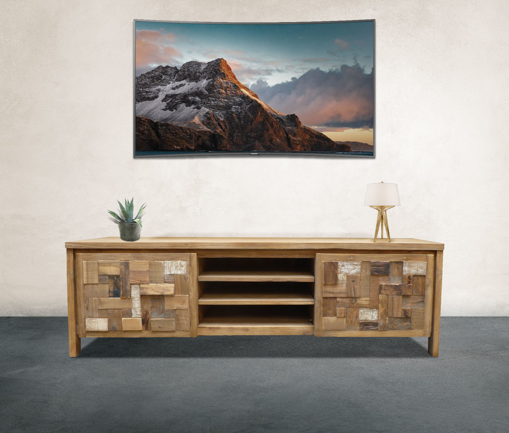 Recycled Teak Wood Mosaic Media Center  2 Door   Rustic   Entertainment Centers And Tv Stands   by Chic Teak  Houzz