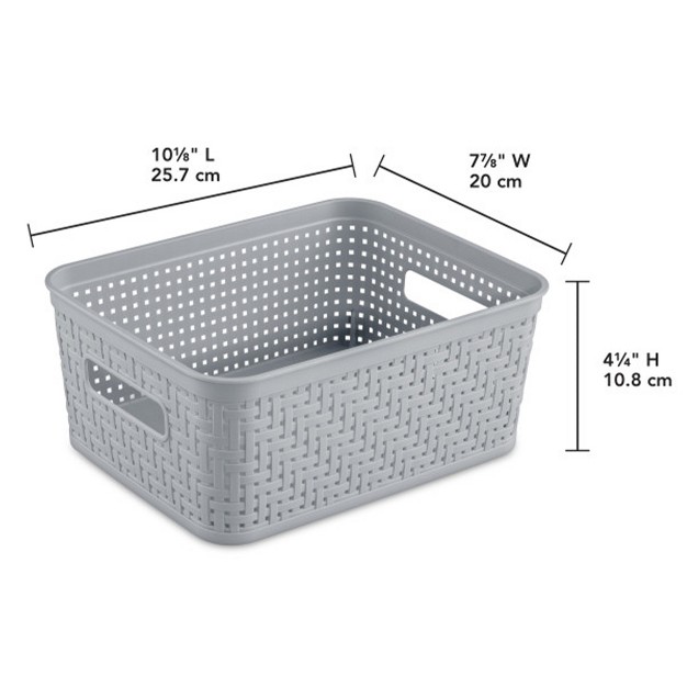 Sterilite 10x8x4 25 Inch Rectangular Weave Pattern Short Basket W Handles For Pantry Bathroom amp Laundry Room Storage Organization Cement 16 Pack