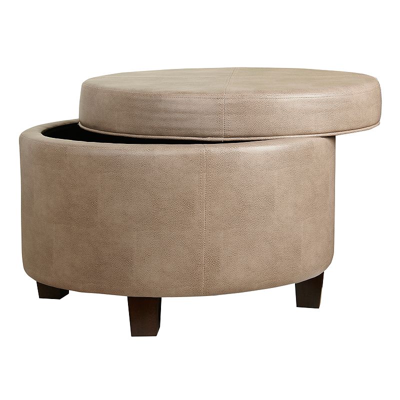 HomePop Round Faux Leather Storage Ottoman