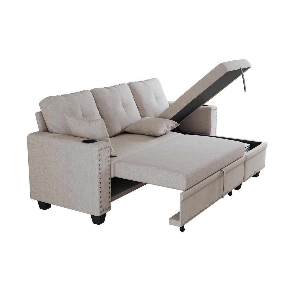 L shaped Sectional Recliner with Pull out Sofa Bed  Chaise Lounge Sofa