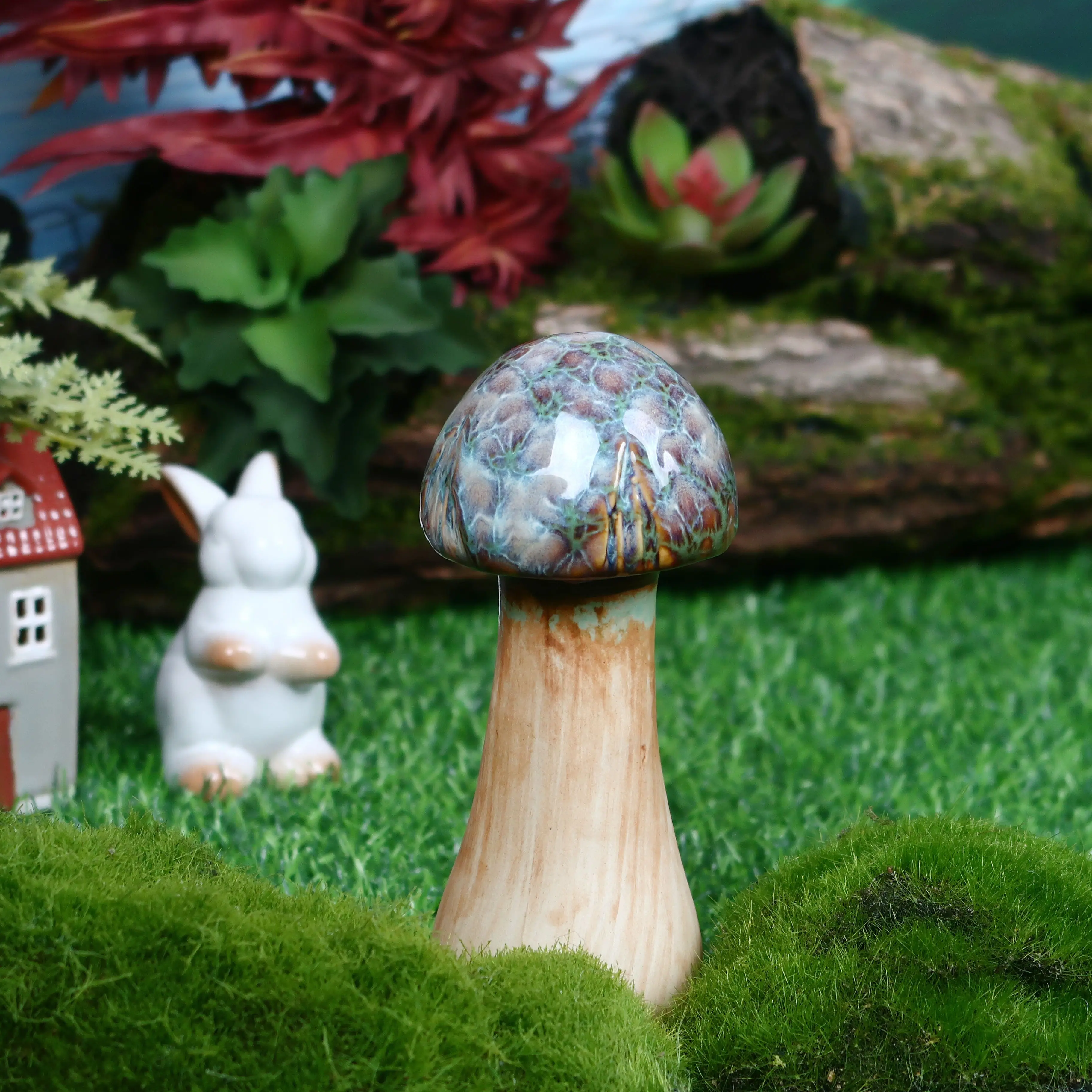 Wholesale Ceramic Ornament Simulation Mushroom Handmade Garden Accessories Decoration Artificial Plant Ornament Ceramic Mushroom