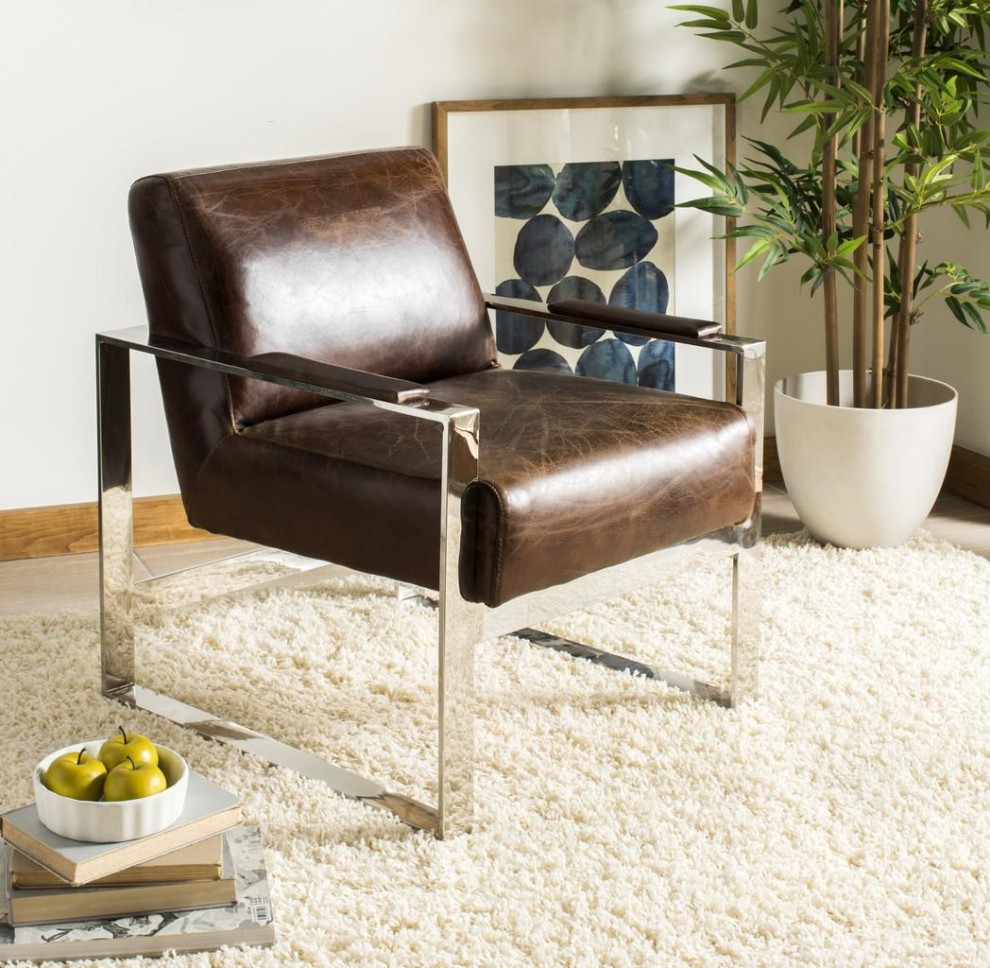 ard Occassional Leather Chair Vintage Cigar Brown   Contemporary   Armchairs And Accent Chairs   by Love Sofa  Houzz