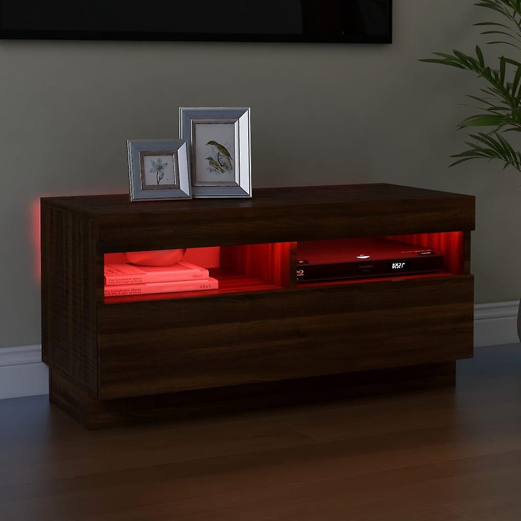 Tv Cabinet With Led Lights Brown Oak 80x35x40 Cm