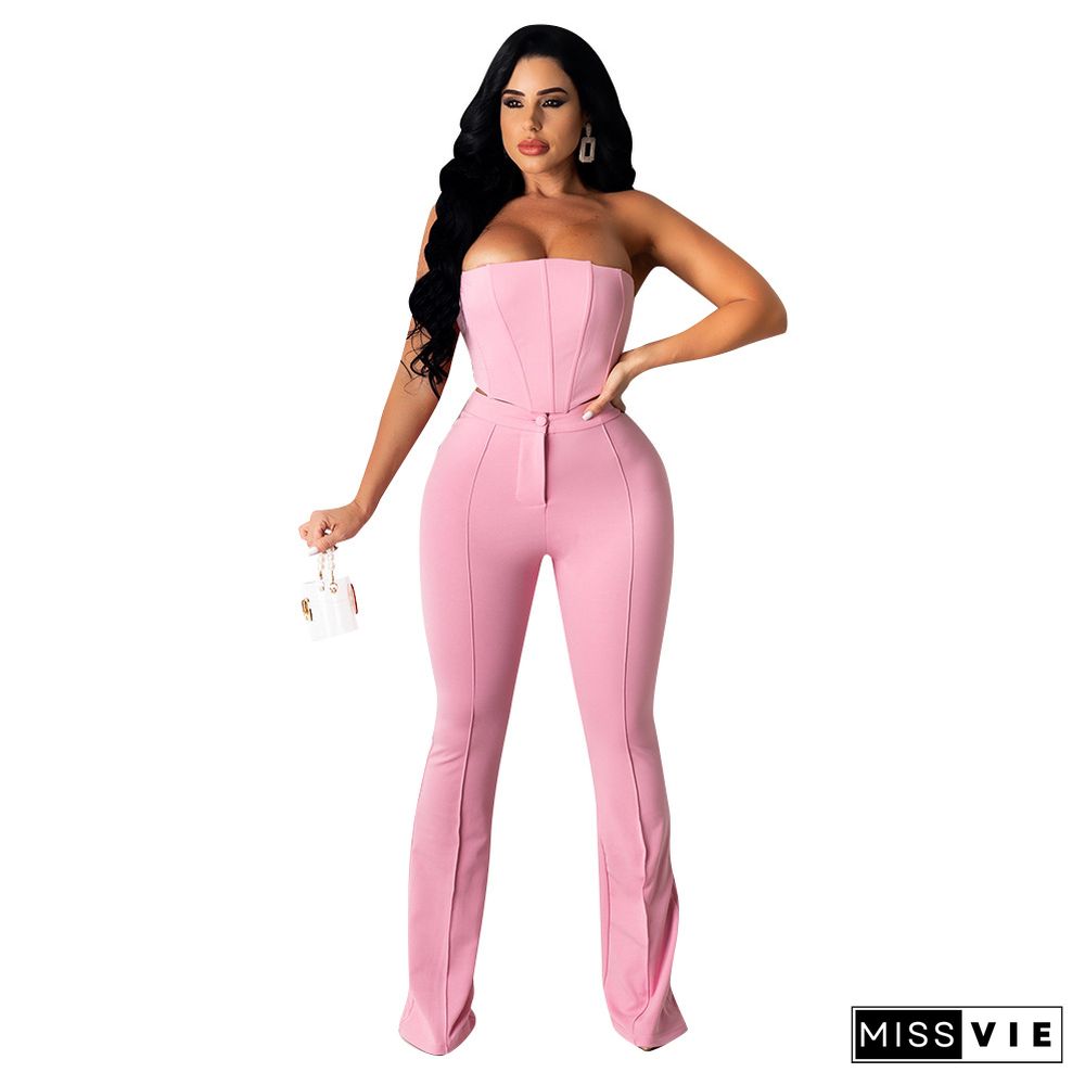 New Sexy Tube Top Slim Flared Pants Nightclub Set