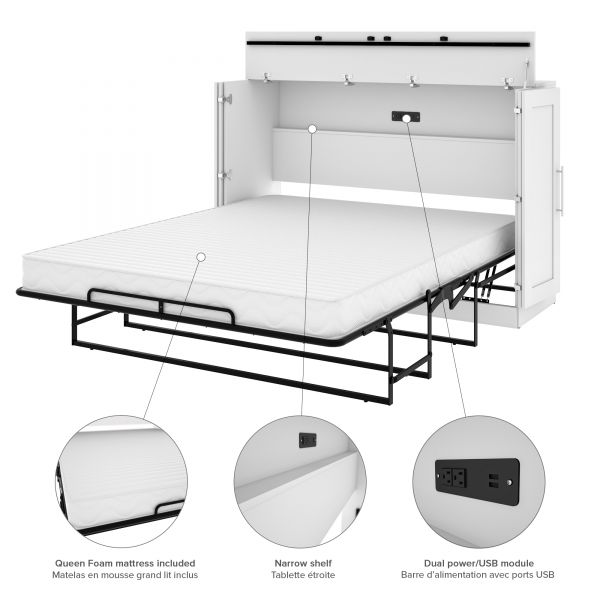 Bestar Pur by Bestar Queen Cabinet Bed with Mattress in White