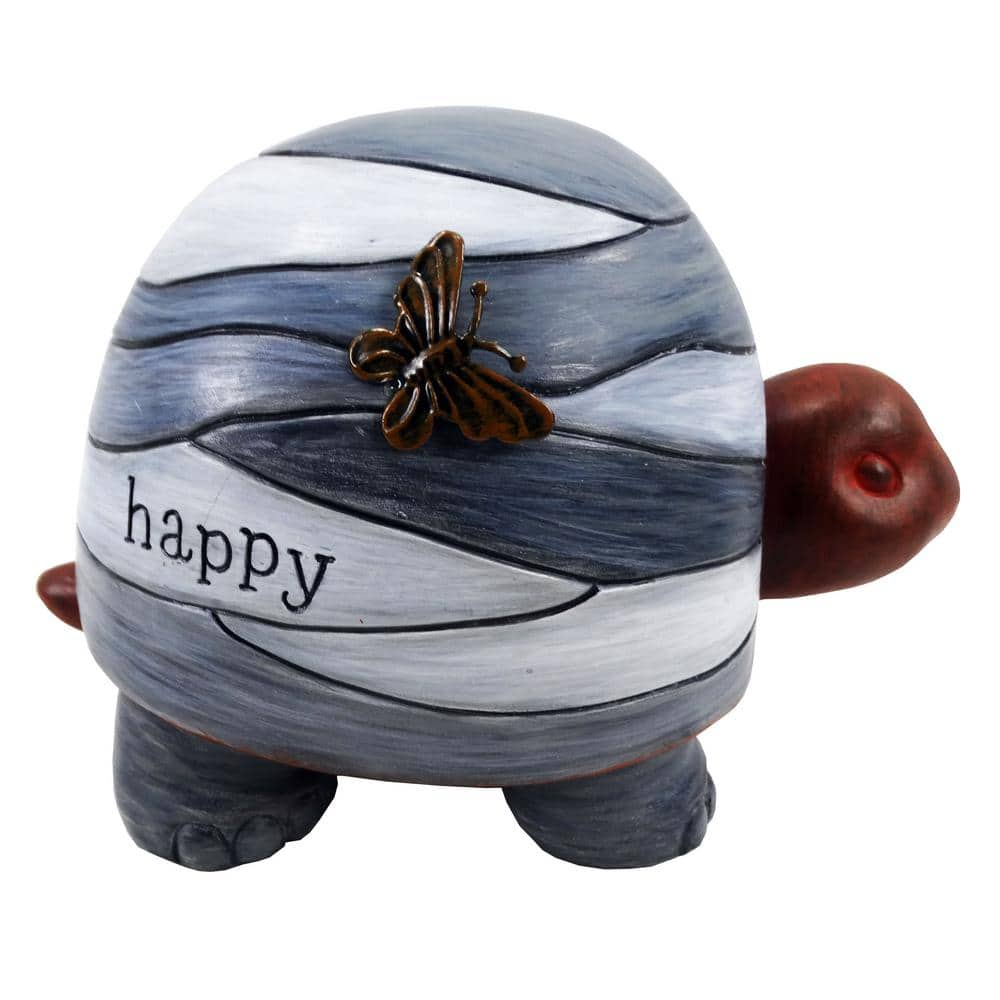 Alpine Corporation Happy Turtle Statue with Solar-Powered LED Light WQA1602