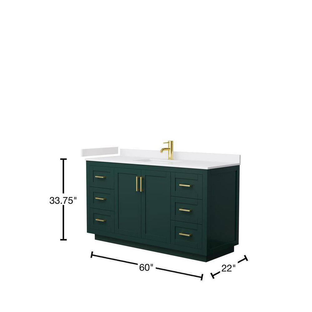 Wyndham Collection Miranda 60 in. W x 22 in. D x 33.75 in. H Single Bath Vanity in Green with White Cultured Marble Top WCF292960SGDWCUNSMXX