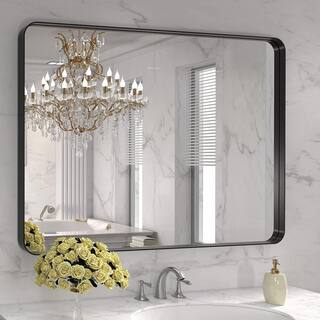 TOOLKISS 40 in. W x 32 in. H Rectangular Aluminum Framed Wall Bathroom Vanity Mirror in Black B10080