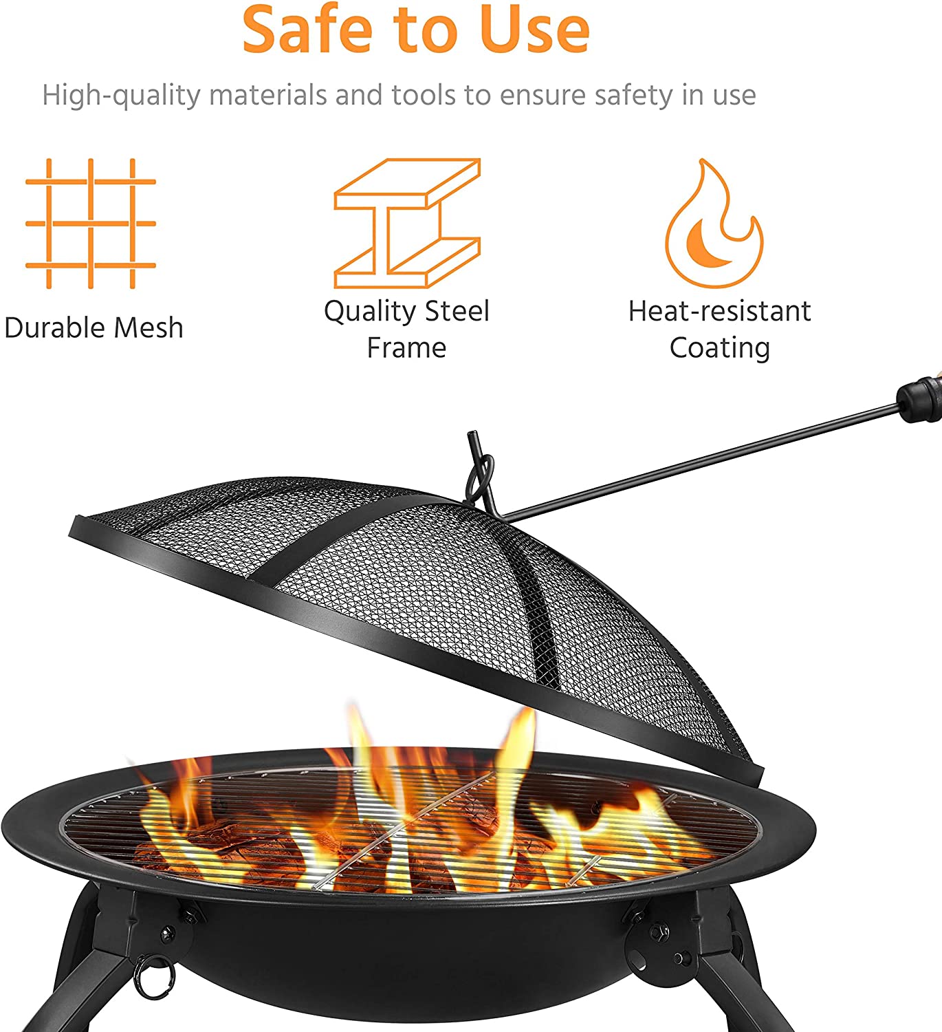 21inch Firepit Portable Folding Steel Fire Bowl Garden Treasures Fire Pit Wood Burning Outdoor Fireplace with Spark Screen, BBQ Grill, Log Grate & Carrying Bag for Patio Backyard Camping