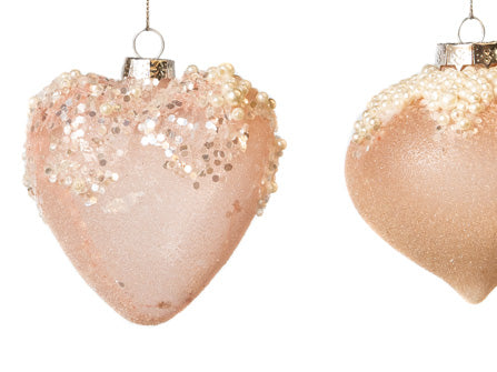 3 Pink Sequin & Pearls Assorted Ornament Set Of 12