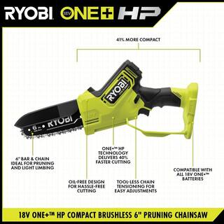 RYOBI ONE+ HP 18V Brushless 6 in. Battery Compact Pruning Mini Chainsaw (Tool Only) P25013BTL