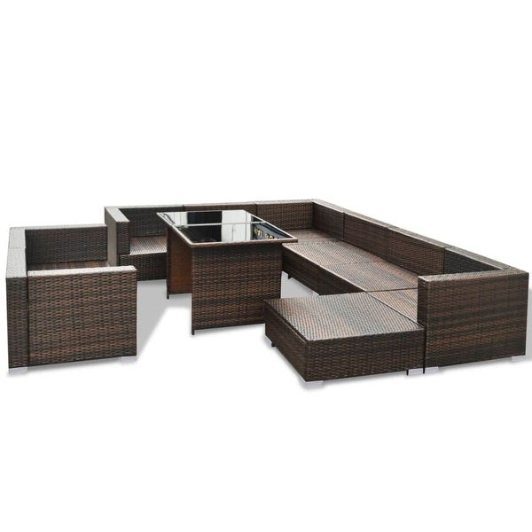 10 Piece Garden Lounge Set with Cushions Poly Rattan Brown - Overstock - 35108298