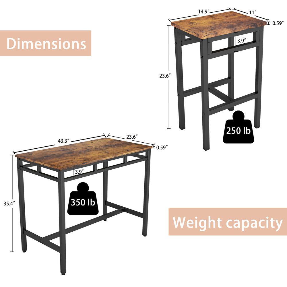 YOFE 5-Piece Rustic Brown Particle Board Top Dining Table Set (Seats 4) Kitchen Counter Height Table Chair Set with 4-Stools CamyBN-GI40680W1162-Dset01