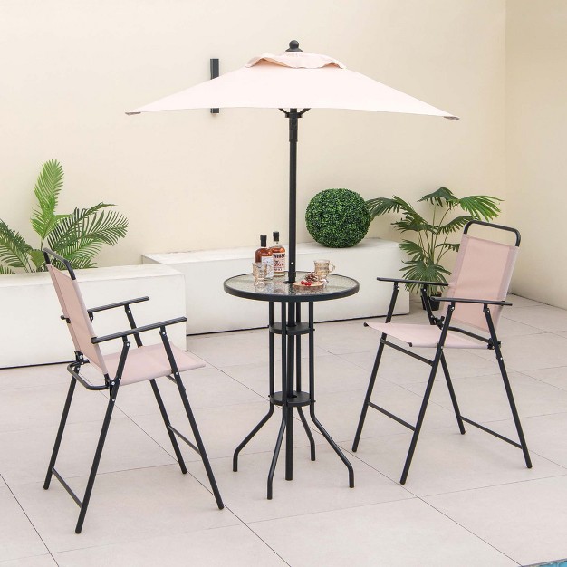 Costway 4pcs Patio Bistro Set Folding Counter Height Chairs Round Bar Table amp Umbrella