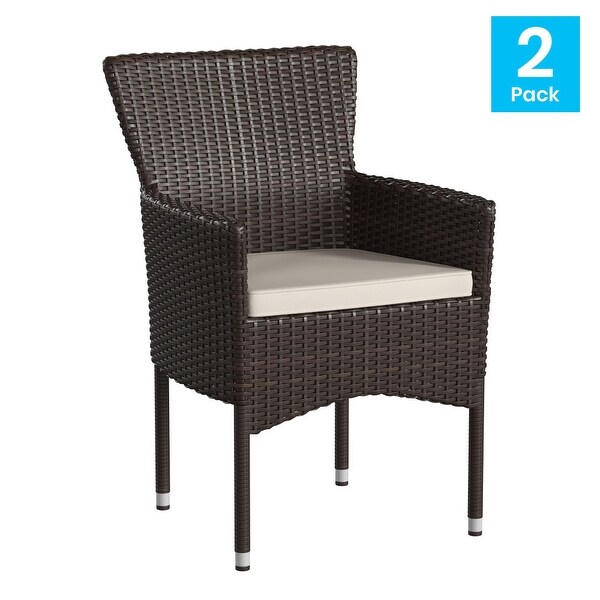 Indoor/Outdoor Wicker Wrapped Steel Frame Patio Chairs and Cushions