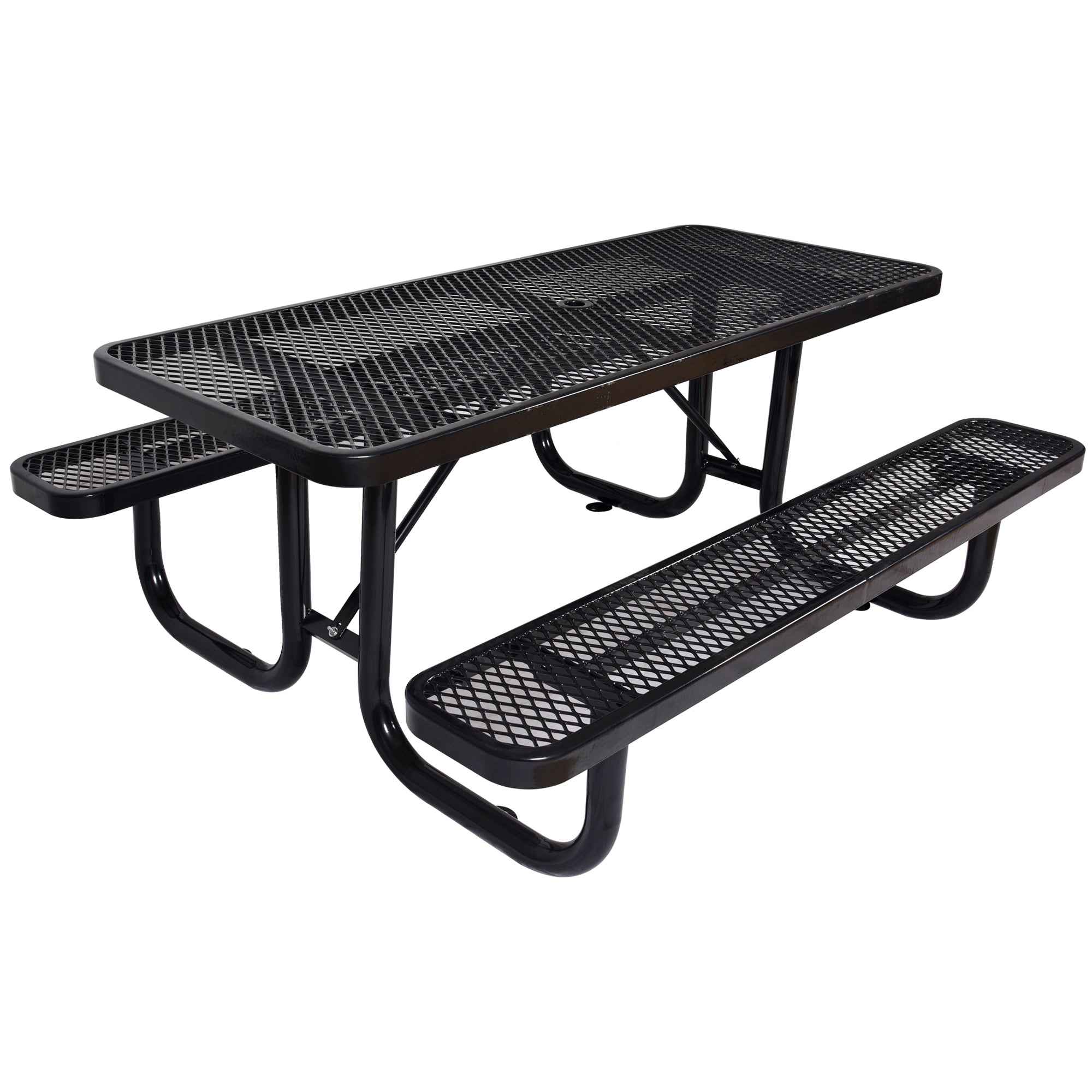 6 ft. Rectangular Outdoor Steel Picnic Table ，BLACK with umbrella pole