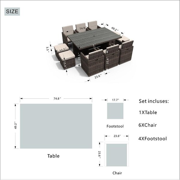 11piece Outdoor Dining Set With Cushions Wicker Furniture by Moda Furnishings