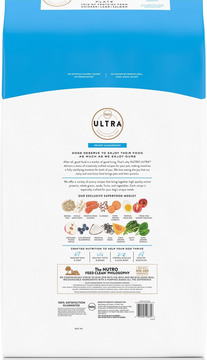 Nutro Ultra Adult Weight Management Chicken， Lamb and Salmon Recipe Dry Dog Food