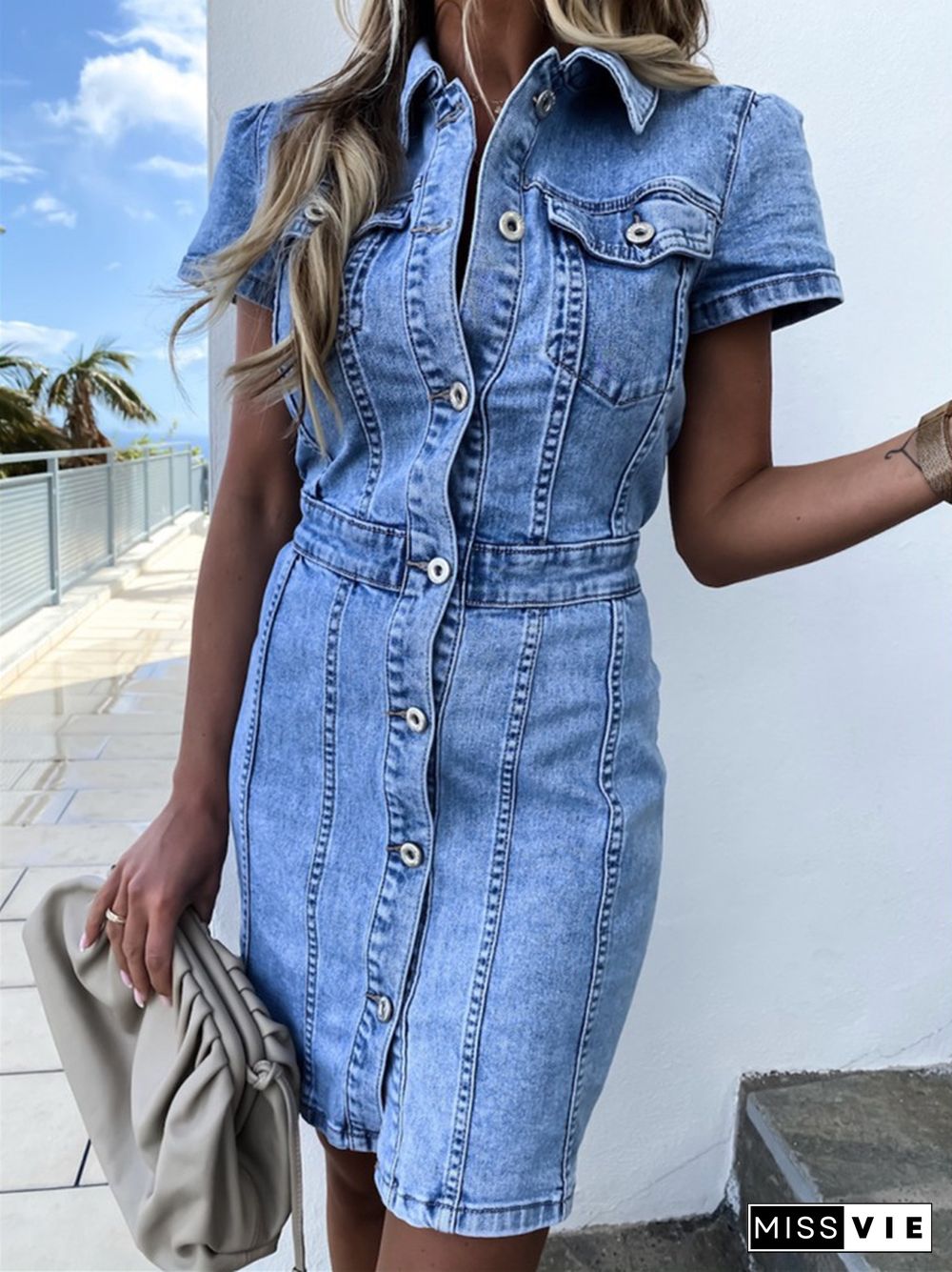 Elastic Long Retro Slim Denim Dress