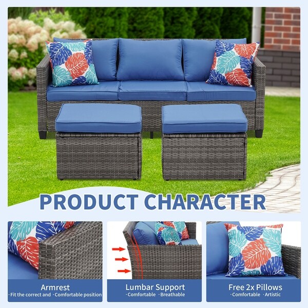 3Piece Outdoor Furniture Set AllWeather Wicker Patio Sofa with Cushions for Conversations