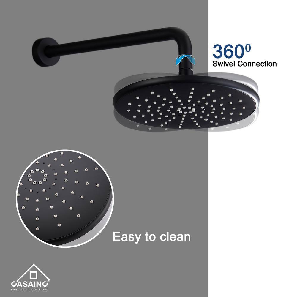 CASAINC 3-Spray Patterns 9 in. Wall Mount Dual Shower Heads Matte Black (Thermostatic Valve Included) HM-T206-RO-MB