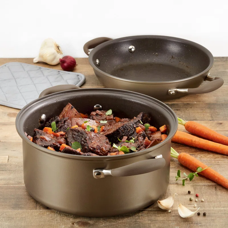 Anolon 83868 Advanced Hard Anodized Nonstick Stockpot / Dutch Oven with Frying / Skillet Pan - 5 Quart and 11 Inch， Bronze Brown