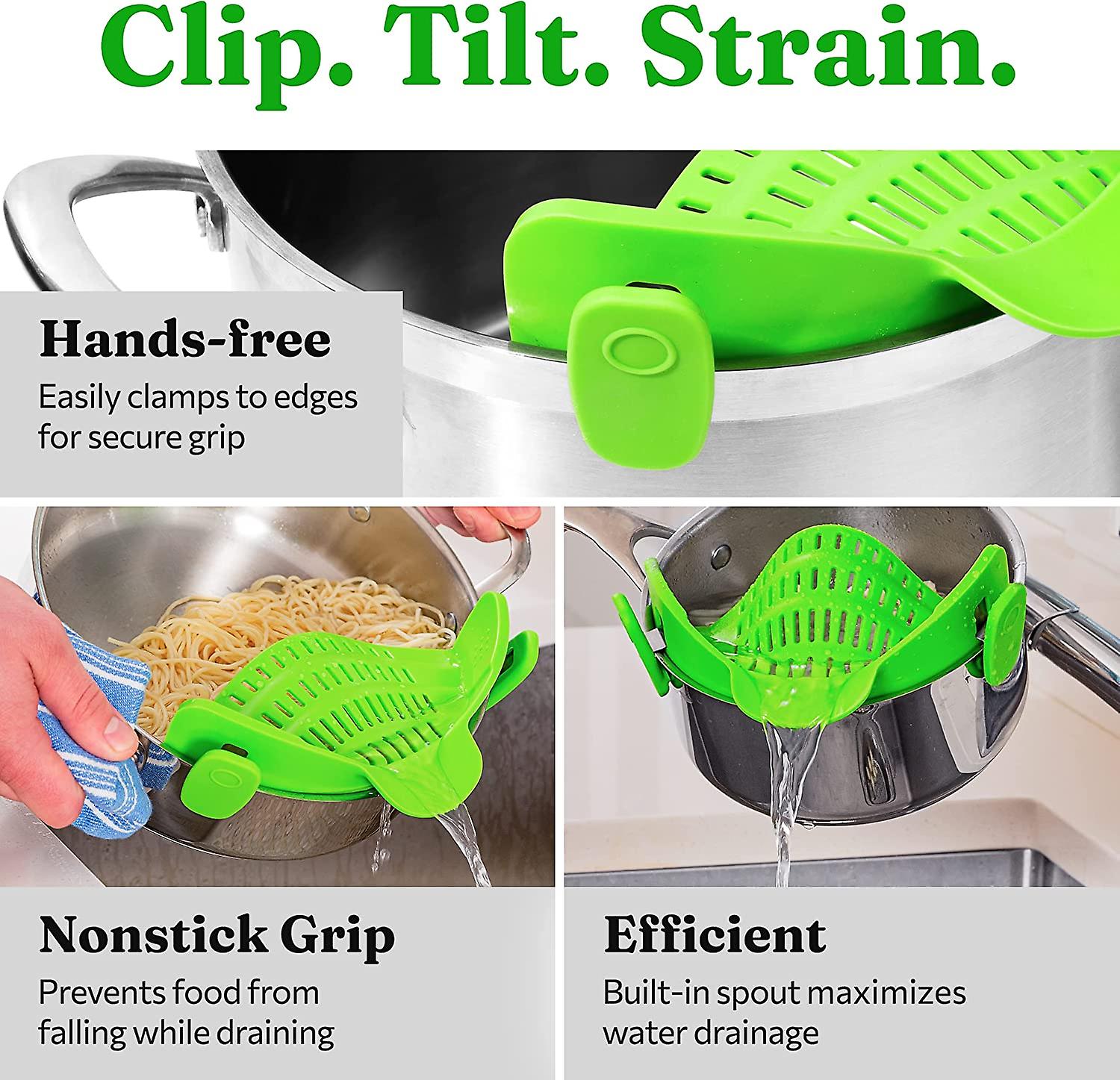 Snap N Strain Pot Strainer And Pasta Strainer - Adjustable Silicone Clip On Strainer For Pots， Pans， And Bowls - Kitchen Colander - Lime Green