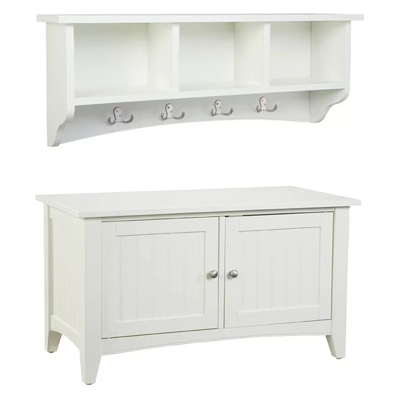 Alaterre Shaker Cottage Neutral Storage Bench and Coat Hook Set