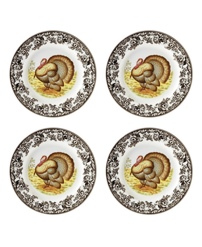 Spode Woodland Turkey 4 Piece Dinner Plates Service for 4