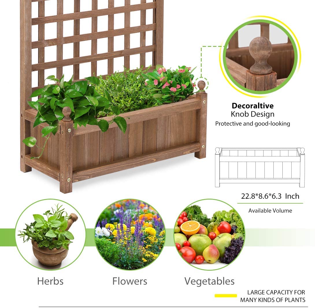 VIVOHOME Wood Planter Raised Bed with Trellis, 60 Inch Height Planter for Garden Yard