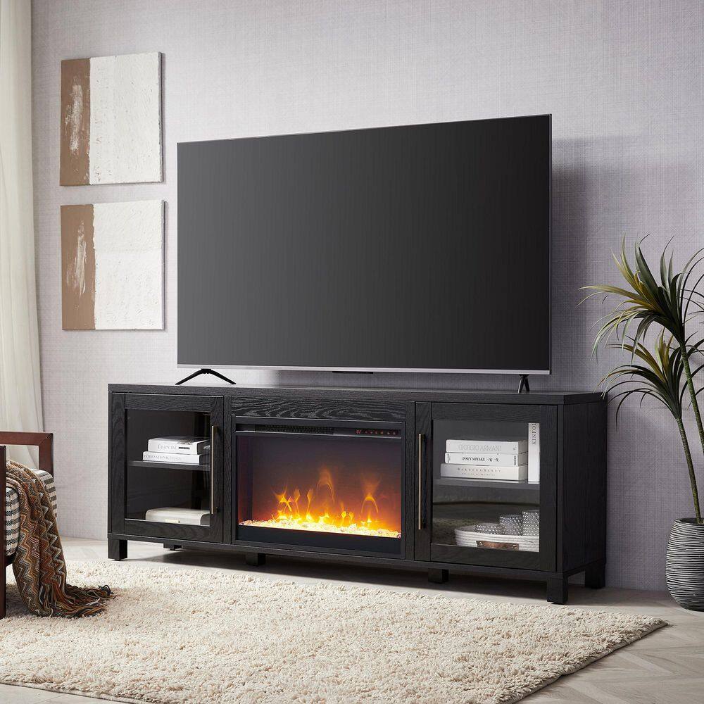 MeyerCross Quincy 68 in. Black Grain TV Stand with 26 in. Crystal Fireplace Fits TV's up to 75 in. TV1804