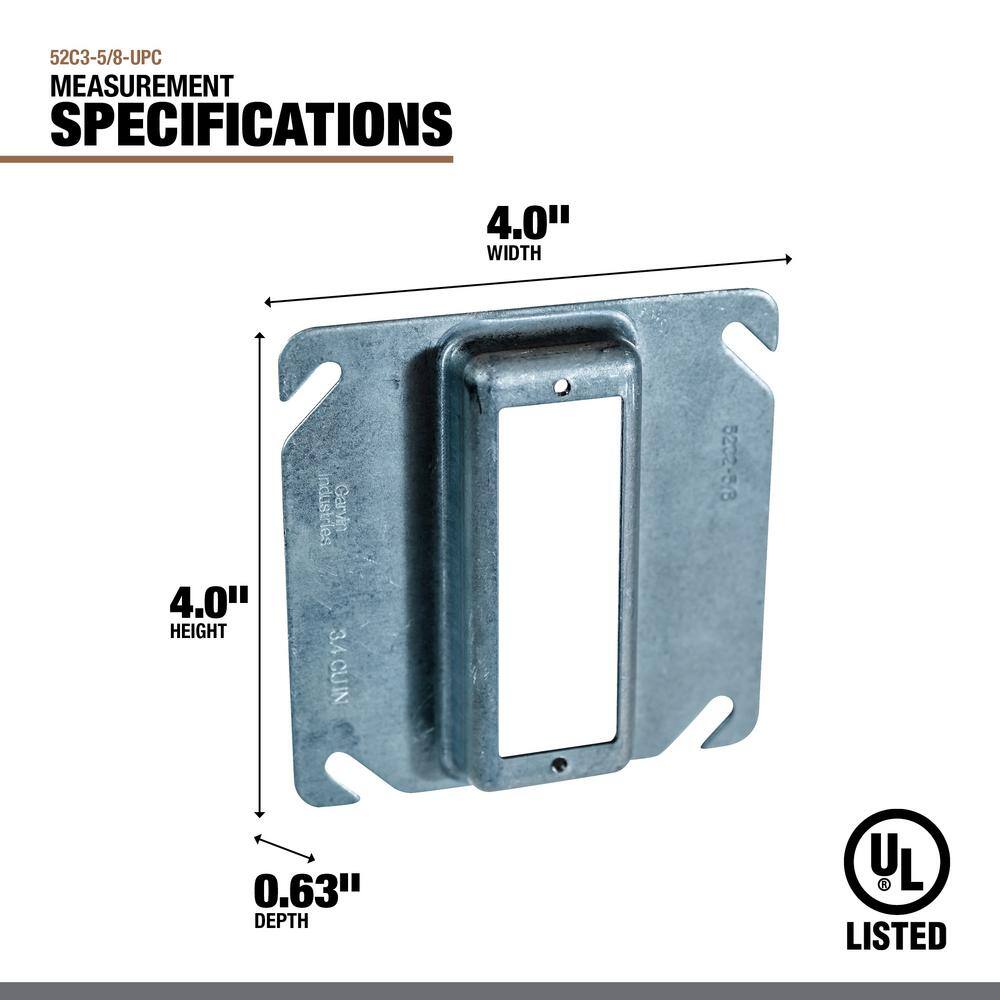 Southwire 4 in. W Steel Metallic Square Cover Raised 58 in. Open with Ears 2-34 in. OC (1-Pack) 52C3-58-UPC