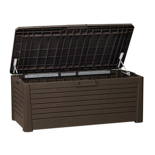 Toomax Florida Weather Resistant Heavy Duty 145 Gallon Novel Plastic Outdoor Storage Deck Box With Lockable Lid And 793 Pound Weight Capacity Brown