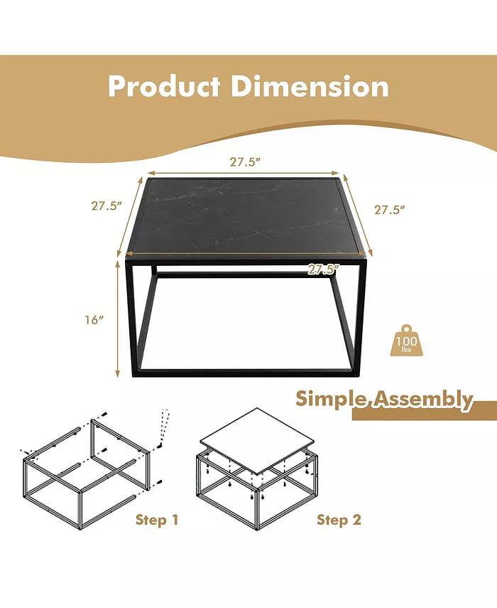 Costway Coffee Table Modern Rectangular Coffee Table Metal Frame