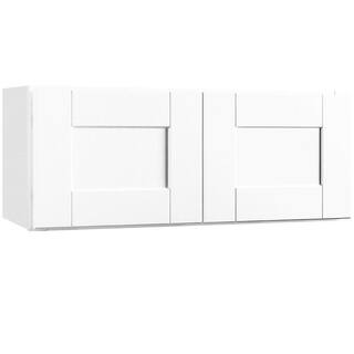 Hampton Bay Shaker 30 in. W x 12 in. D x 12 in. H Assembled Wall Bridge Kitchen Cabinet in Satin White KW3012-SSW