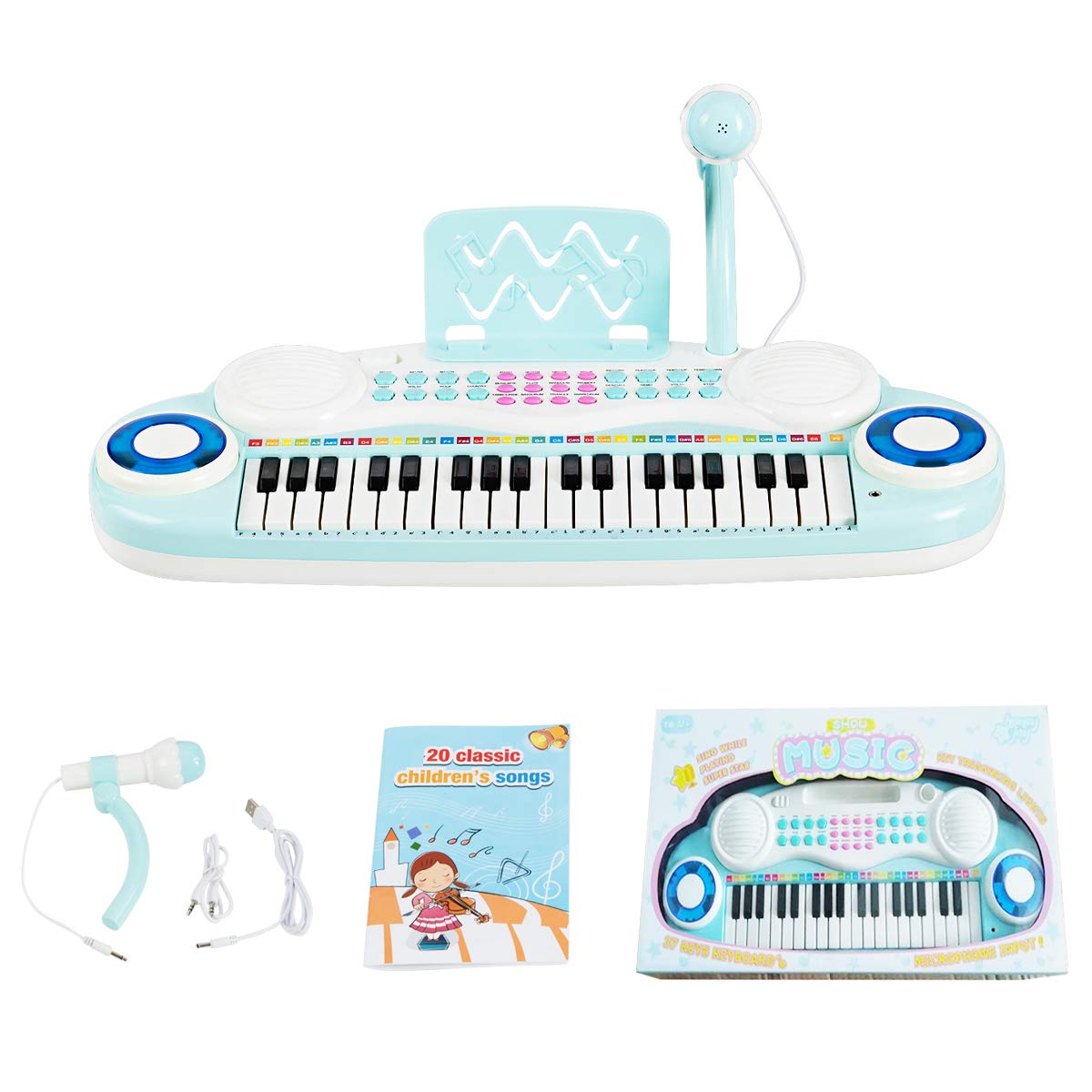 Costzon 37 Keys Electronic Keyboard Piano for Kids, Portable Musical Keyboard with Rhythm Light