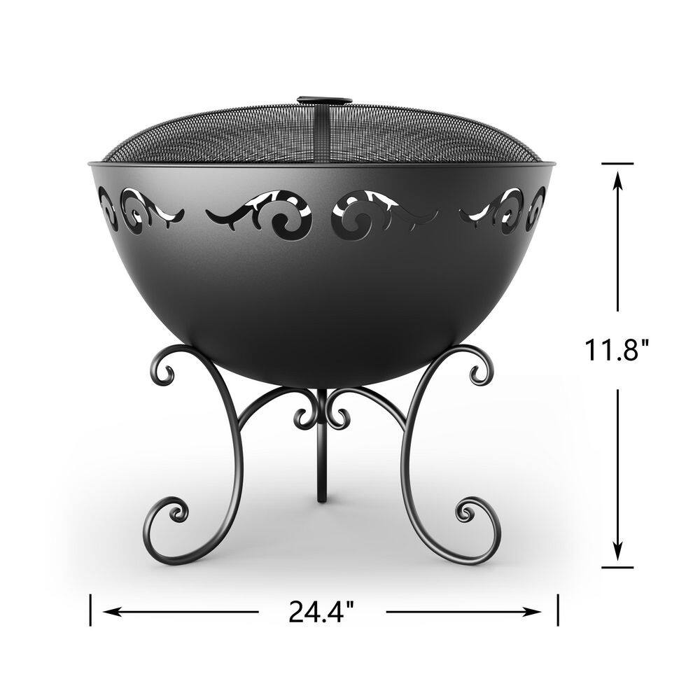 23 in. Dia SEDONA Outdoor Wood Burning Fire Bowl in Black with Cover PF03BOWL3