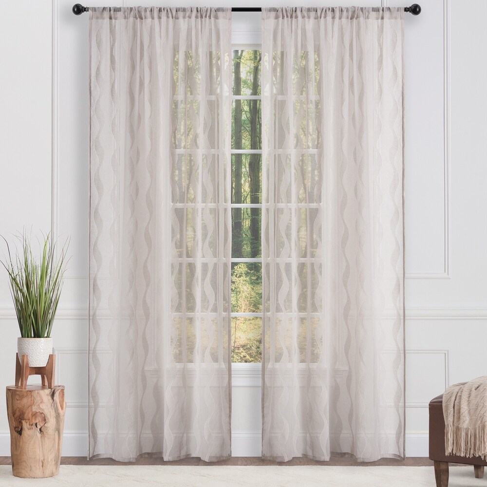 Chanasya Voile Wavy Textured Sheer Bedroom Kitchen Window Curtain Panel Pair (Set of 2)