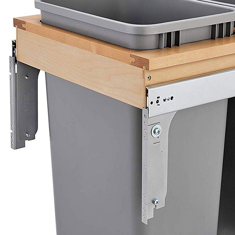 Rev-A-Shelf Double Pull Out Top Mount Trash Can 50 Qt， Grey， 4WCTM-2150BBSCDM-2